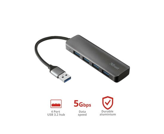 Концентратор Trust Halyx 4-Port USB-A 3.2 ALUMINIUM (23327_TRUST), изображение 11 Концентратор Trust Halyx 4-Port USB-A 3.2 ALUMINIUM (23327_TRUST), изображение 11