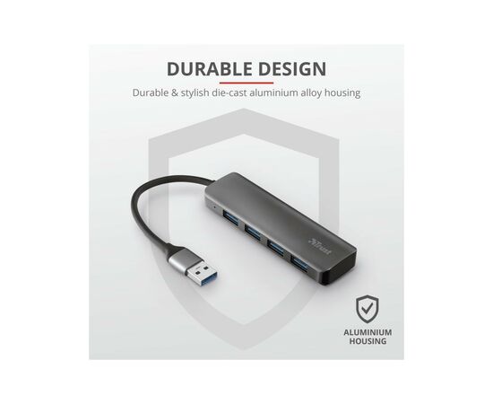 Концентратор Trust Halyx 4-Port USB-A 3.2 ALUMINIUM (23327_TRUST), изображение 8 Концентратор Trust Halyx 4-Port USB-A 3.2 ALUMINIUM (23327_TRUST), изображение 8