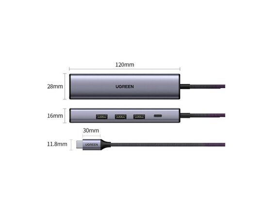 Концентратор Ugreen USB 3.0 Type-C to 3xUSB 3.0 + RJ45 1000M CM475 grey (20932), изображение 3 Концентратор Ugreen USB 3.0 Type-C to 3xUSB 3.0 + RJ45 1000M CM475 grey (20932), изображение 3