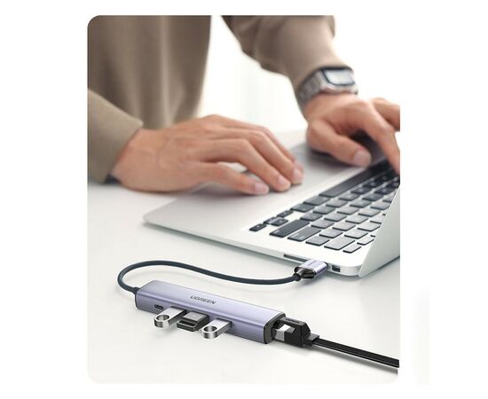 Концентратор Ugreen USB 3.0 Type-C to 3xUSB 3.0 + RJ45 1000M CM475 grey (20932), изображение 5 Концентратор Ugreen USB 3.0 Type-C to 3xUSB 3.0 + RJ45 1000M CM475 grey (20932), изображение 5