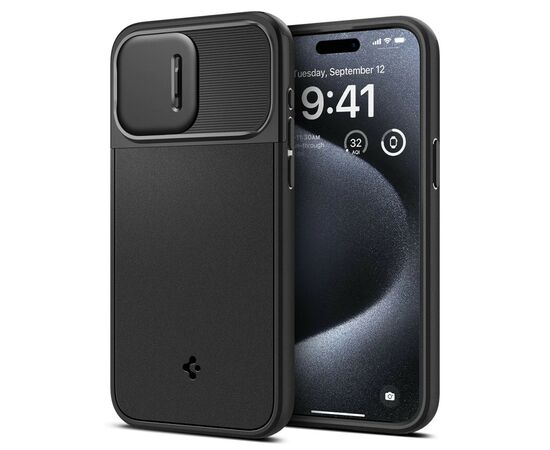 Чехол для мобильного телефона Spigen Apple iPhone 15 Pro Optik Armor MagFit Black (ACS06738), изображение 3 Чехол для мобильного телефона Spigen Apple iPhone 15 Pro Optik Armor MagFit Black (ACS06738), изображение 3