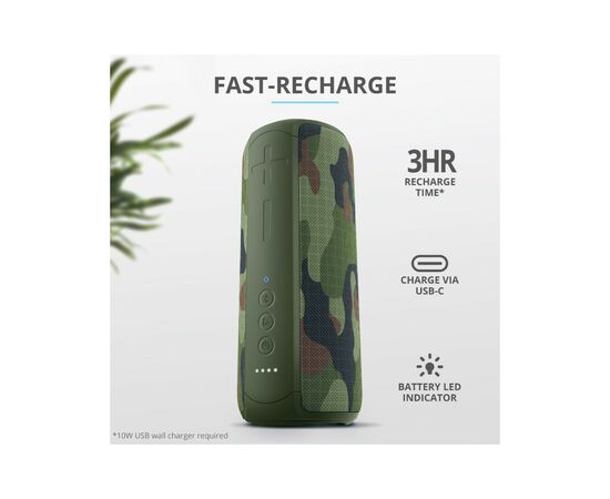 Акустическая система Trust Caro Max Powerful Bluetooth Speaker Camo (23960), изображение 5 Акустическая система Trust Caro Max Powerful Bluetooth Speaker Camo (23960), изображение 5