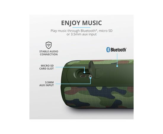 Акустическая система Trust Caro Max Powerful Bluetooth Speaker Camo (23960), изображение 7 Акустическая система Trust Caro Max Powerful Bluetooth Speaker Camo (23960), изображение 7