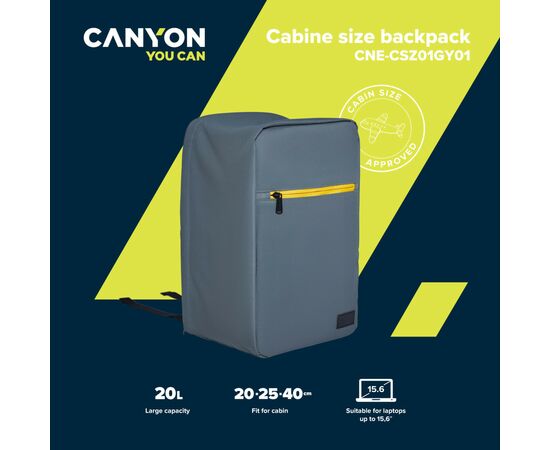 Рюкзак для ноутбука Canyon 15.6" CSZ01 Cabin size backpack, Gray (CNE-CSZ01GY01), изображение 11 Рюкзак для ноутбука Canyon 15.6" CSZ01 Cabin size backpack, Gray (CNE-CSZ01GY01), изображение 11