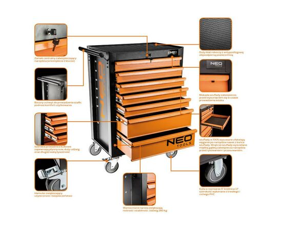 Тележка для инструмента Neo Tools 6 ящиков, 680 x 460 x 1030 мм, грузоподъемность 280 кг (84-221), изображение 11 Тележка для инструмента Neo Tools 6 ящиков, 680 x 460 x 1030 мм, грузоподъемность 280 кг (84-221), изображение 11