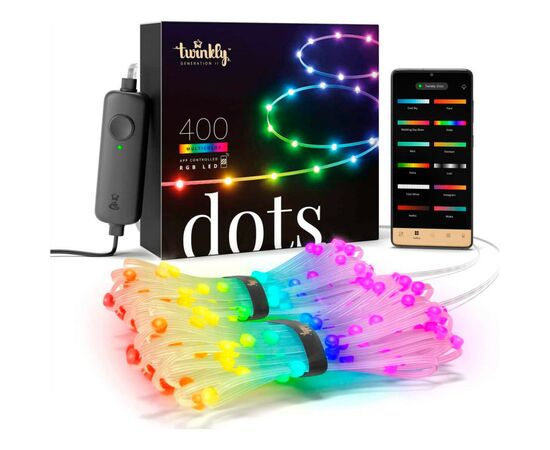 Гирлянда Twinkly Smart LED Dots Lights RGB 400 Gen II, IP44, 20м, прозрачный (TWD400STP-TEU), изображение 2 Гирлянда Twinkly Smart LED Dots Lights RGB 400 Gen II, IP44, 20м, прозрачный (TWD400STP-TEU), изображение 2