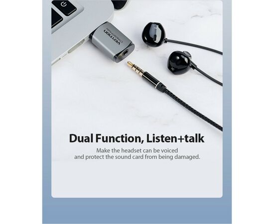 Звуковая плата Vention Audio USB 1х3,5mm jack 4pin Metal (OMTP-CTIA) (CDLH0), изображение 3