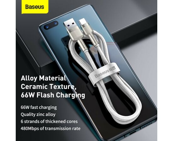 Дата кабель USB 3.1 AM to Type-C 2.0m CAKF 6.0A 66W Cafule Series Metal Data Cable White Baseus (CAKF000202), изображение 5 Дата кабель USB 3.1 AM to Type-C 2.0m CAKF 6.0A 66W Cafule Series Metal Data Cable White Baseus (CAKF000202), изображение 5