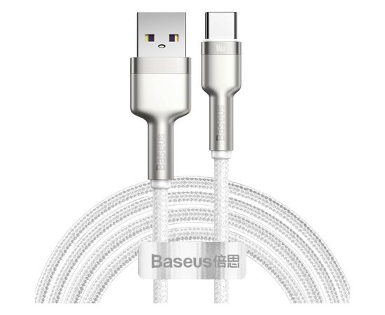 Дата кабель USB 3.1 AM to Type-C 2.0m CAKF 6.0A 66W Cafule Series Metal Data Cable White Baseus (CAKF000202)