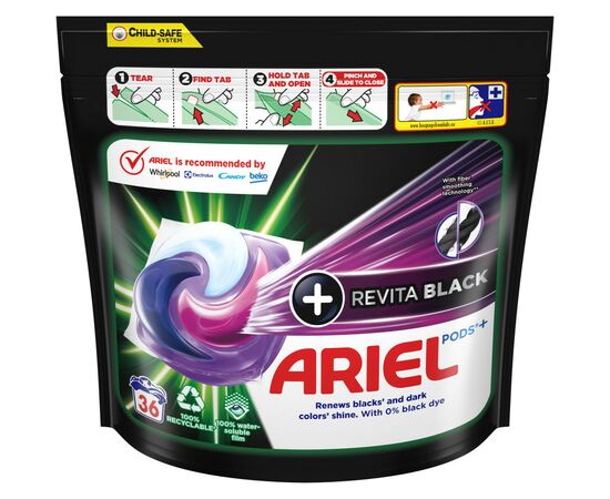 Капсулы для стирки Ariel Pods Все-в-1 + Revitablack 36 шт. (8001090804204), изображение 2 Капсулы для стирки Ariel Pods Все-в-1 + Revitablack 36 шт. (8001090804204), изображение 2