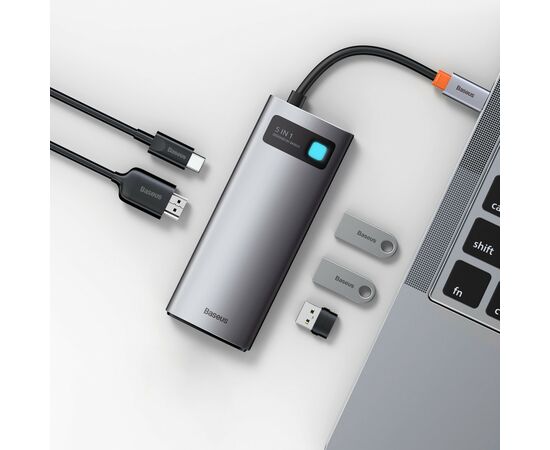 Концентратор Baseus USB3.1 Type-C to USB Type C PD 100W/HDMI 4K 60 Hz/3*USB 3.2 Gen1/ 5in1 (CAHUB-CX0G), изображение 9 Концентратор Baseus USB3.1 Type-C to USB Type C PD 100W/HDMI 4K 60 Hz/3*USB 3.2 Gen1/ 5in1 (CAHUB-CX0G), изображение 9