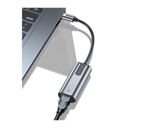 Переходник USB3.1 Type-C to Ethernet RJ45 1000Mb Aluminum black Vention (CFNHB), изображение 3 Переходник USB3.1 Type-C to Ethernet RJ45 1000Mb Aluminum black Vention (CFNHB), изображение 3