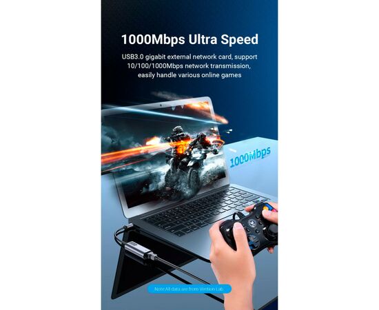 Переходник USB3.1 Type-C to Ethernet RJ45 1000Mb Aluminum black Vention (CFNHB), изображение 7 Переходник USB3.1 Type-C to Ethernet RJ45 1000Mb Aluminum black Vention (CFNHB), изображение 7