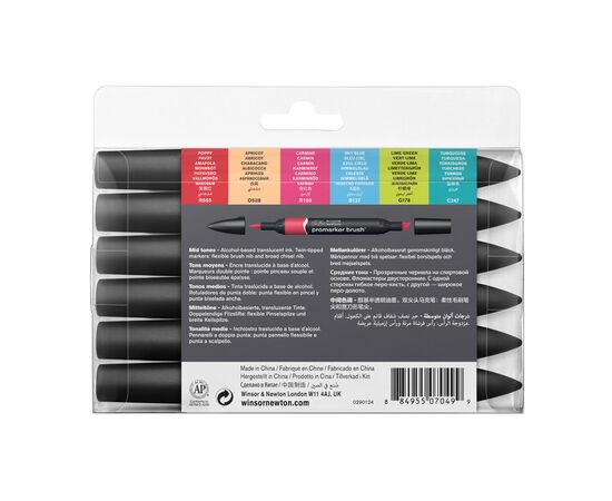 Маркер Winsor&Newton набір двосторонніх маркерів Brushmarker Середні тони, 6 шт (884955070499), зображення 4 Маркер Winsor&Newton набір двосторонніх маркерів Brushmarker Середні тони, 6 шт (884955070499), зображення 4