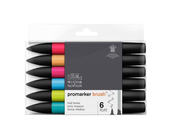 Маркер Winsor&Newton набор двусторонних маркеров Brushmarker Средние тона, 6 шт (884955070499)