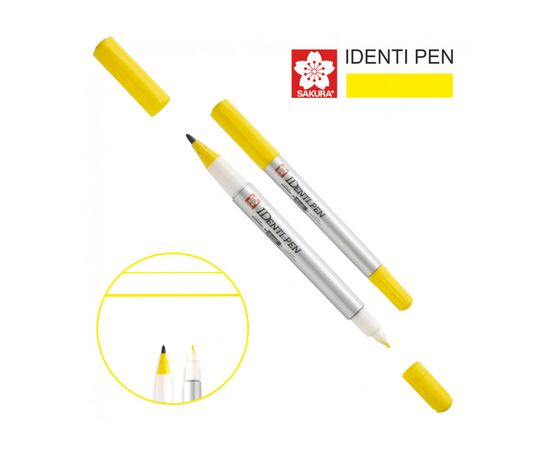 Маркер Sakura перманентний IDENTI PEN, двосторонній, 0,4/1 мм, Жовтий (084511365087)