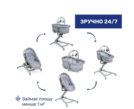 Кроватка Chicco Колыбель для новорожденного 5 в 1 Baby Hug Pro, серый (87076.40), изображение 2 Кроватка Chicco Колыбель для новорожденного 5 в 1 Baby Hug Pro, серый (87076.40), изображение 2