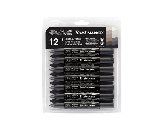 Маркер Winsor&Newton набір двосторонніх маркерів Brushmarker Сірий, 12 шт (884955043301)