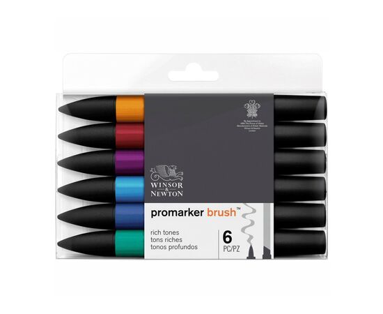 Маркер Winsor&Newton набор двусторонних маркеров Brushmarker Сочные тона, 6 шт (884955070512)