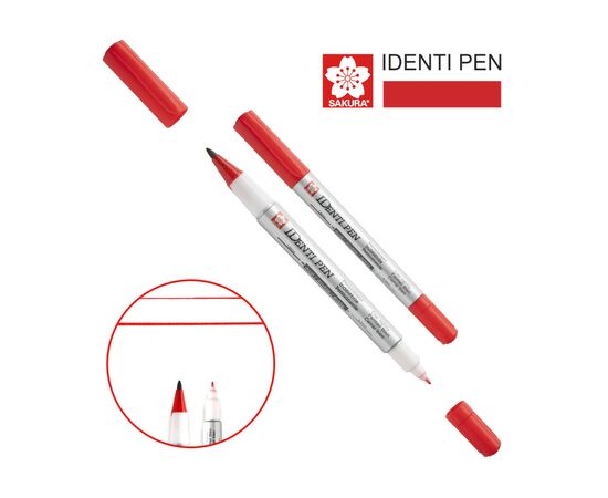 Маркер Sakura перманентний IDENTI PEN, двосторонній, 0,4/1 мм, Червоний (084511362598)