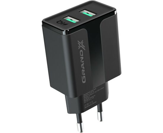 Зарядний пристрій Grand-X CH-15T 5V 2.1A 2USB Black + cable USB -> Type-C (CH-15T), зображення 3 Зарядний пристрій Grand-X CH-15T 5V 2.1A 2USB Black + cable USB -> Type-C (CH-15T), зображення 3