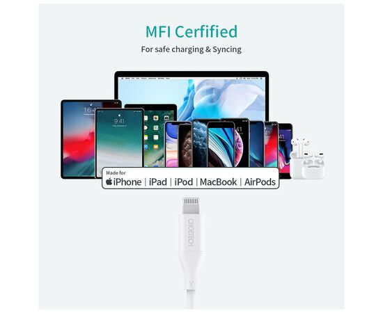 Дата кабель USB-С to Lightning 1.0m USB2.0 30W MFI Choetech (IP0040-WH), изображение 5 Дата кабель USB-С to Lightning 1.0m USB2.0 30W MFI Choetech (IP0040-WH), изображение 5