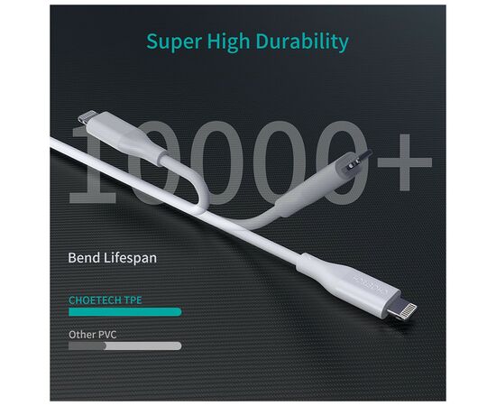 Дата кабель USB-С to Lightning 1.0m USB2.0 30W MFI Choetech (IP0040-WH), изображение 6 Дата кабель USB-С to Lightning 1.0m USB2.0 30W MFI Choetech (IP0040-WH), изображение 6