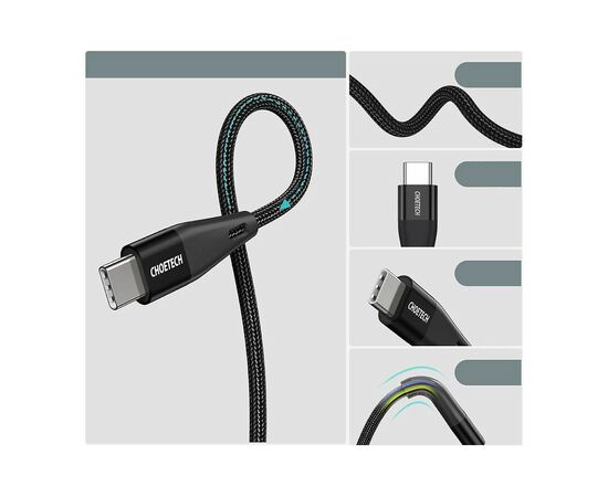 Дата кабель USB-С to USB-С 1.2m 60W USB2.0 Choetech (XCC-1003-BK), изображение 3 Дата кабель USB-С to USB-С 1.2m 60W USB2.0 Choetech (XCC-1003-BK), изображение 3