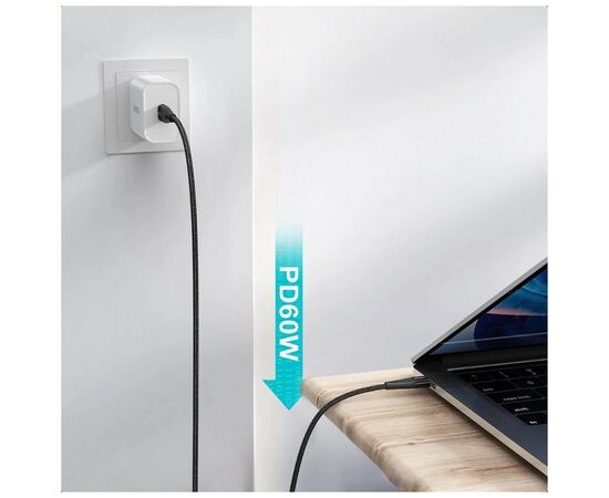 Дата кабель USB-С to USB-С 1.2m 60W USB2.0 Choetech (XCC-1003-BK), изображение 4 Дата кабель USB-С to USB-С 1.2m 60W USB2.0 Choetech (XCC-1003-BK), изображение 4