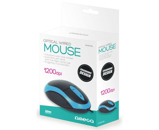 Мышка Omega OM-06V USB Black-Blue (OM06VB), изображение 2 Мышка Omega OM-06V USB Black-Blue (OM06VB), изображение 2