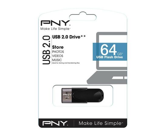 USB флеш накопитель PNY flash 64GB Attache4 Black USB 2.0 (FD64GATT4-EF), изображение 4 USB флеш накопитель PNY flash 64GB Attache4 Black USB 2.0 (FD64GATT4-EF), изображение 4