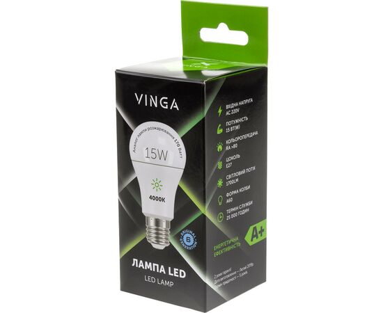 Лампочка Vinga VL-A60E27-154L-HLE, изображение 4 Лампочка Vinga VL-A60E27-154L-HLE, изображение 4