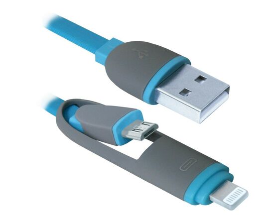 Дата кабель USB10-03BP USB - Micro USB/Lightning, blue, 1m Defender (87487), изображение 2 Дата кабель USB10-03BP USB - Micro USB/Lightning, blue, 1m Defender (87487), изображение 2