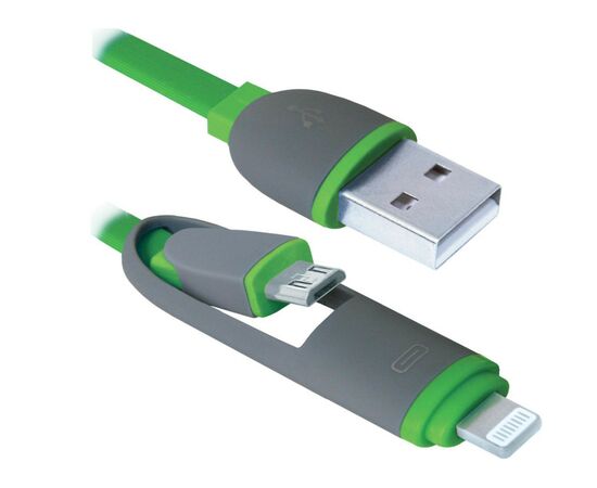 Дата кабель USB10-03BP USB - Micro USB/Lightning, green, 1m Defender (87489), изображение 2 Дата кабель USB10-03BP USB - Micro USB/Lightning, green, 1m Defender (87489), изображение 2