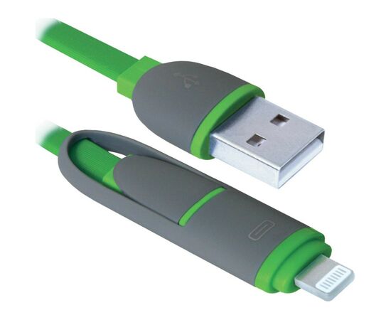 Дата кабель USB10-03BP USB - Micro USB/Lightning, green, 1m Defender (87489)