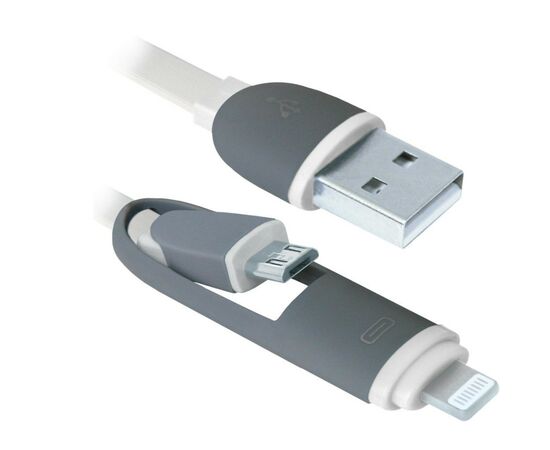 Дата кабель USB10-03BP USB - Micro USB/Lightning, white, 1m Defender (87493), изображение 2 Дата кабель USB10-03BP USB - Micro USB/Lightning, white, 1m Defender (87493), изображение 2