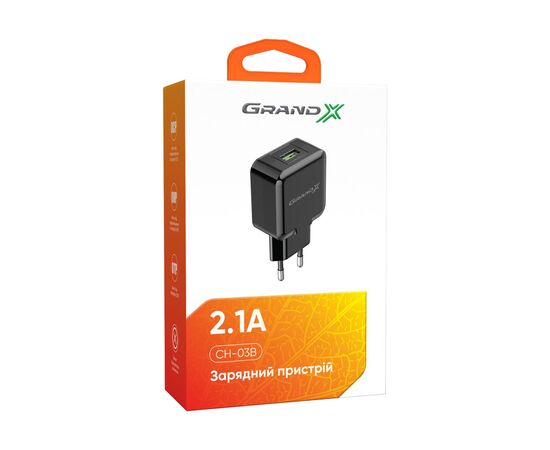 Зарядное устройство Grand-X CH-03B (5V/2,1A) Black (CH-03B), изображение 5 Зарядное устройство Grand-X CH-03B (5V/2,1A) Black (CH-03B), изображение 5