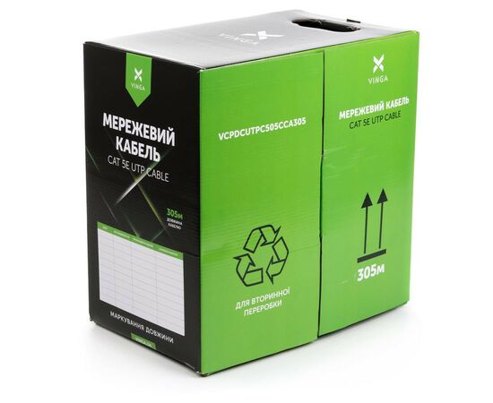 Кабель сетевой Vinga UTP Cat5e CCA 4 pairs 305 m (VCPDCUTPC505CCA305), изображение 2 Кабель сетевой Vinga UTP Cat5e CCA 4 pairs 305 m (VCPDCUTPC505CCA305), изображение 2