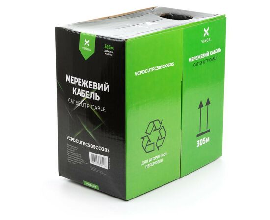 Кабель сетевой Vinga UTP 305м cat.5e Copper 4 pairs 0.5мм мідь (VCPDCUTPC505CO305), изображение 2 Кабель сетевой Vinga UTP 305м cat.5e Copper 4 pairs 0.5мм мідь (VCPDCUTPC505CO305), изображение 2