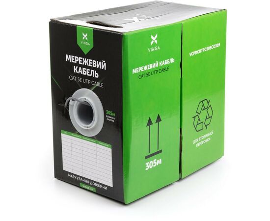 Кабель сетевой Vinga UTP 305м cat.5e Copper 4 pairs 0.5мм мідь (VCPDCUTPC505CO305)
