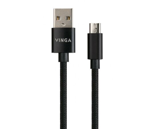 Дата кабель USB 2.0 AM to Micro 5P 1m nylon black Vinga (VCPDCMNB1BK), изображение 2 Дата кабель USB 2.0 AM to Micro 5P 1m nylon black Vinga (VCPDCMNB1BK), изображение 2