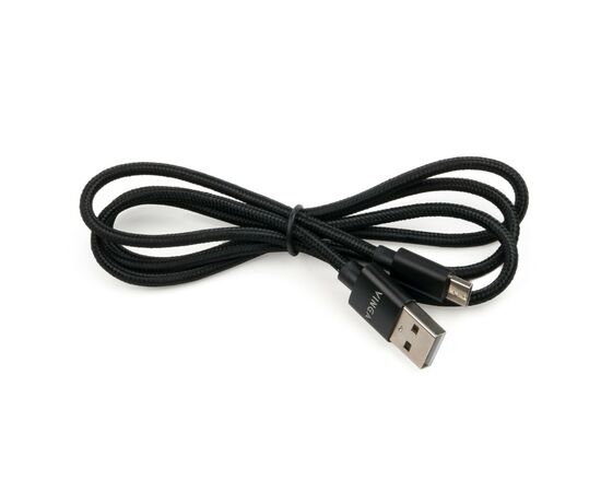 Дата кабель USB 2.0 AM to Micro 5P 1m nylon black Vinga (VCPDCMNB1BK), изображение 3 Дата кабель USB 2.0 AM to Micro 5P 1m nylon black Vinga (VCPDCMNB1BK), изображение 3