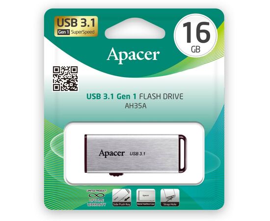 USB флеш накопитель Apacer 16GB AH35A Silver USB 3.1 Gen1 (AP16GAH35AS-1), изображение 5 USB флеш накопитель Apacer 16GB AH35A Silver USB 3.1 Gen1 (AP16GAH35AS-1), изображение 5