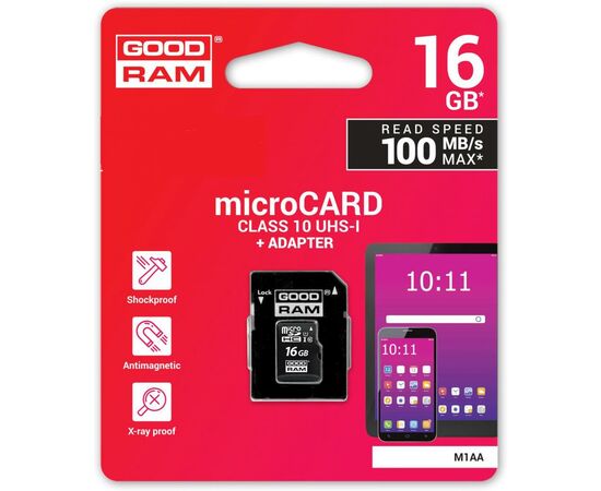 Карта памяти Goodram 16GB microSDHC Class 10 (M1AA-0160R12), изображение 5 Карта памяти Goodram 16GB microSDHC Class 10 (M1AA-0160R12), изображение 5
