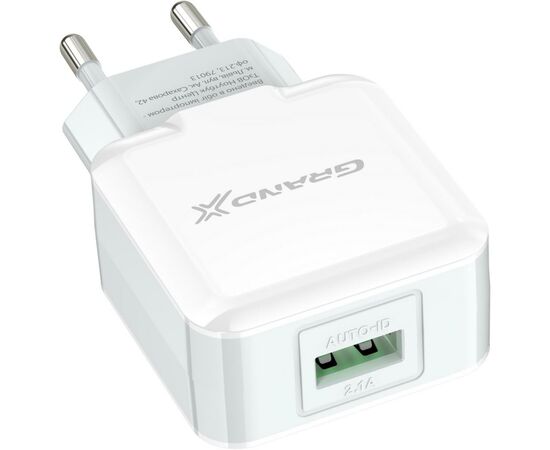 Зарядное устройство Grand-X USB 5V 2,1A White + cable USB -> micro USB, Cu (CH-03UMW), изображение 3 Зарядное устройство Grand-X USB 5V 2,1A White + cable USB -> micro USB, Cu (CH-03UMW), изображение 3