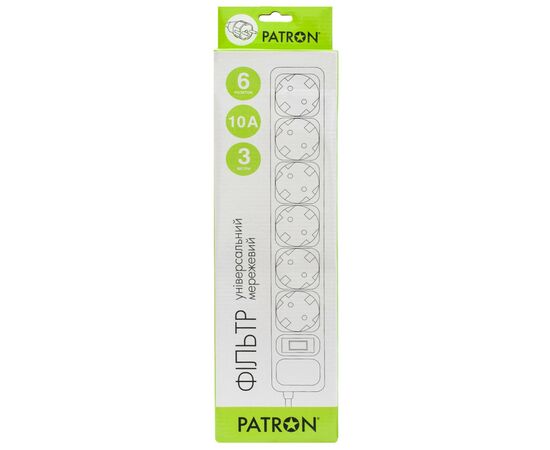 Сетевой фильтр питания Patron 3m (SP-1063W), 6 розеток White (EXT-PN-SP-1063W), изображение 2 Сетевой фильтр питания Patron 3m (SP-1063W), 6 розеток White (EXT-PN-SP-1063W), изображение 2