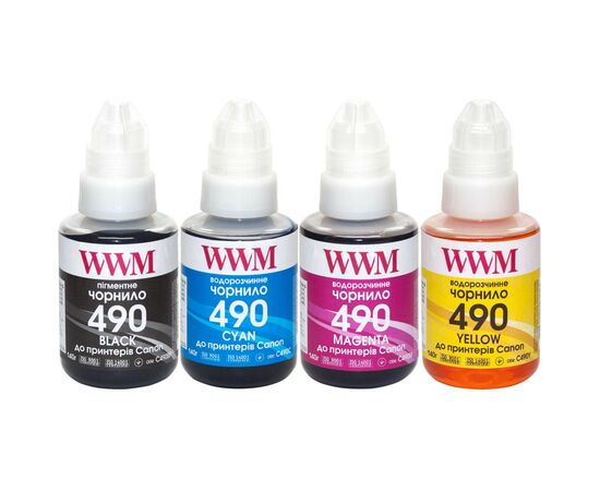 Чернила WWM Canon GI-490, 140г*4 (BP/C/M/Y) (C490SET4)