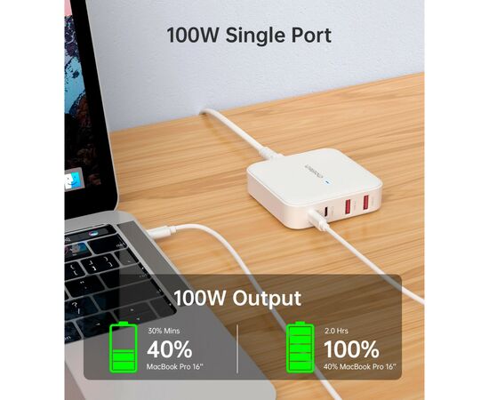 Зарядное устройство Choetech GaN 2 USB-A / 2 USB-C 100W QC3.0/PD/PPS (PD8008-EU-WH), изображение 3 Зарядное устройство Choetech GaN 2 USB-A / 2 USB-C 100W QC3.0/PD/PPS (PD8008-EU-WH), изображение 3