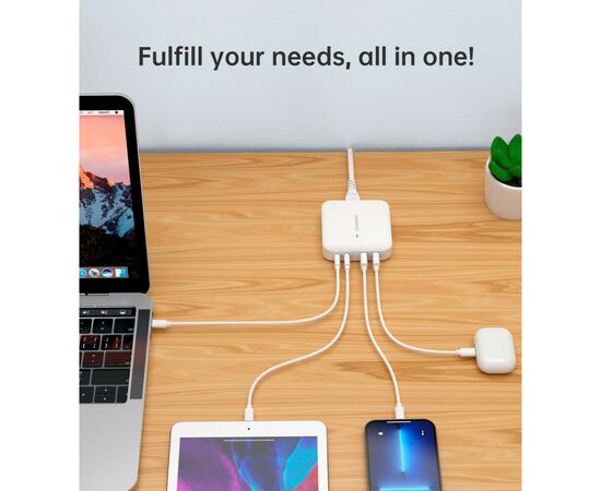 Зарядное устройство Choetech GaN 2 USB-A / 2 USB-C 100W QC3.0/PD/PPS (PD8008-EU-WH), изображение 4 Зарядное устройство Choetech GaN 2 USB-A / 2 USB-C 100W QC3.0/PD/PPS (PD8008-EU-WH), изображение 4