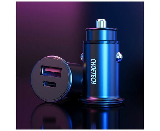 Зарядное устройство Choetech Car USB-A/USB-C 30W QC3.0/PD (TC0006-V2-BK), изображение 5 Зарядное устройство Choetech Car USB-A/USB-C 30W QC3.0/PD (TC0006-V2-BK), изображение 5